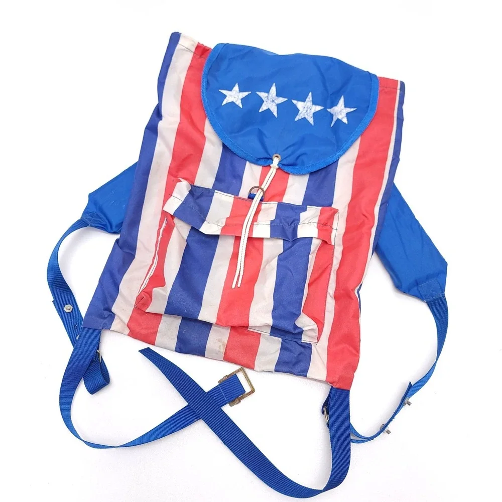 Vintage USA Flag Backpack 1970's Retro Nylon Bag‎ America Stars And Stripes
